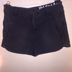 Volcom High Rise Black Shorts- Leather Detail